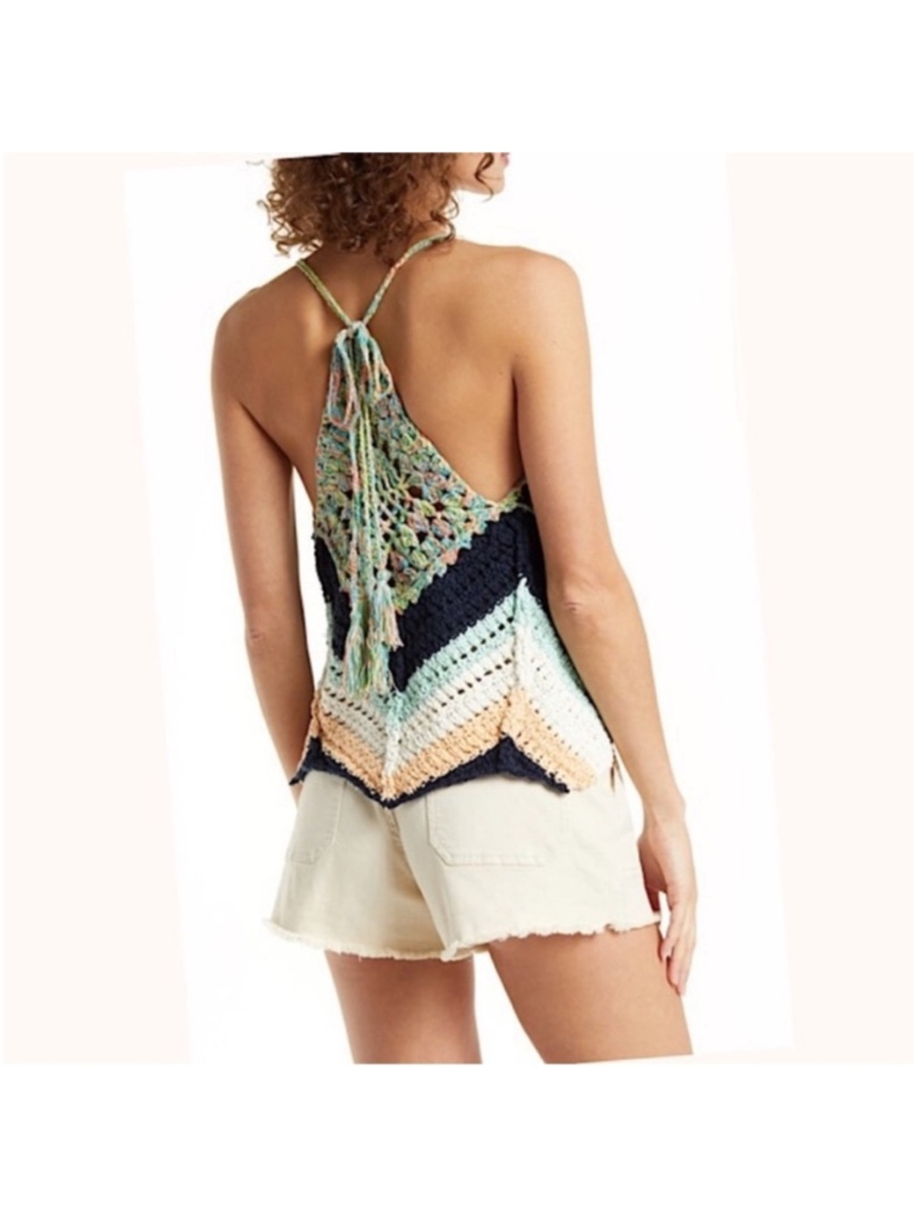 Free People Swim Up tank top blue green open knit sleeveless boho crochet - Picture 2 of 11